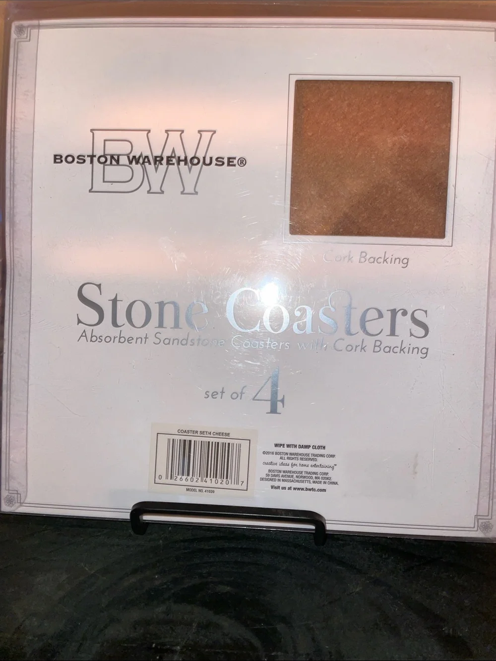 NEW Stone/Cork Coasters Set of 4 - Decorative Cheese/Fruit - Boston Warehouse